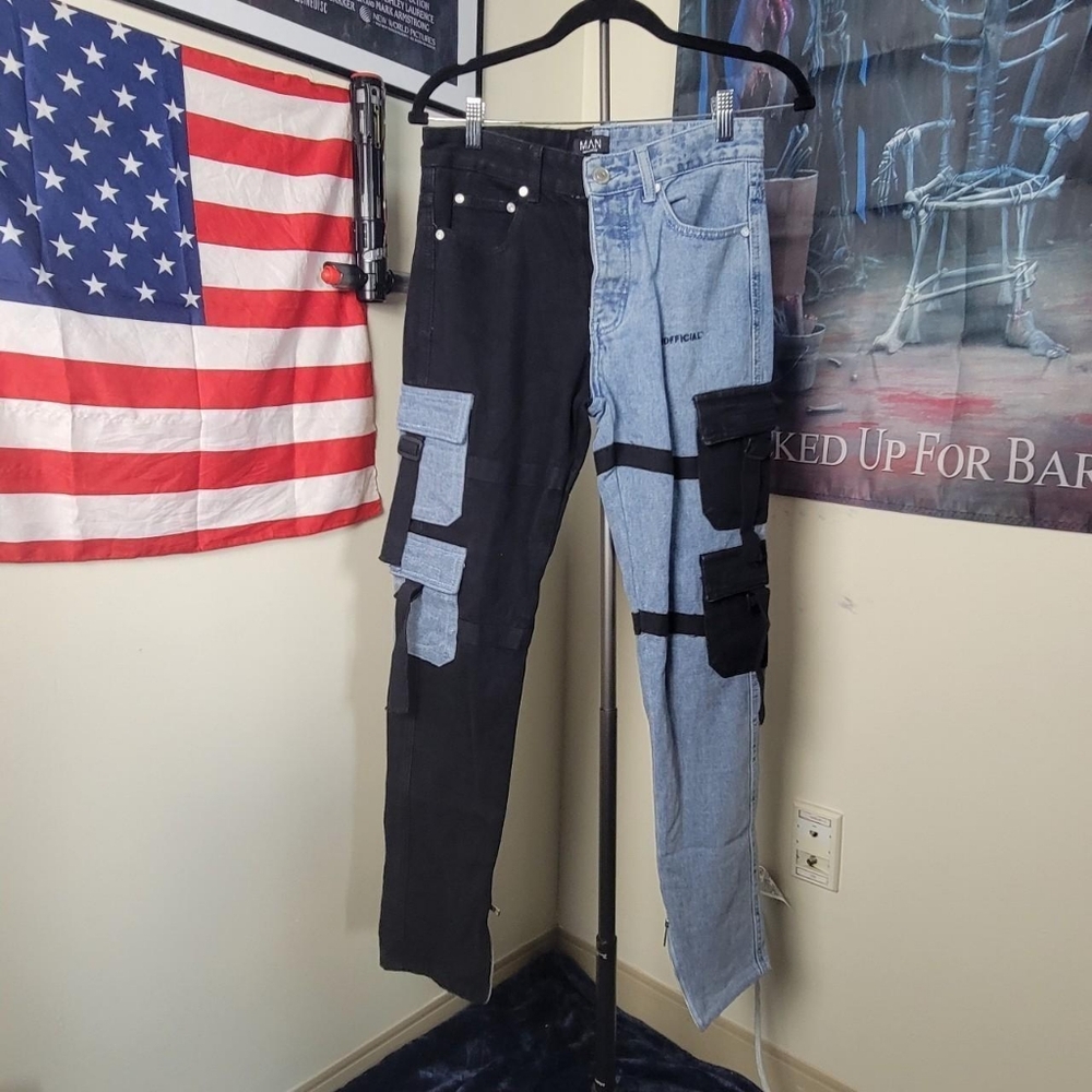 Lil Durk x BooHoo Man split tone denim skeany jeans